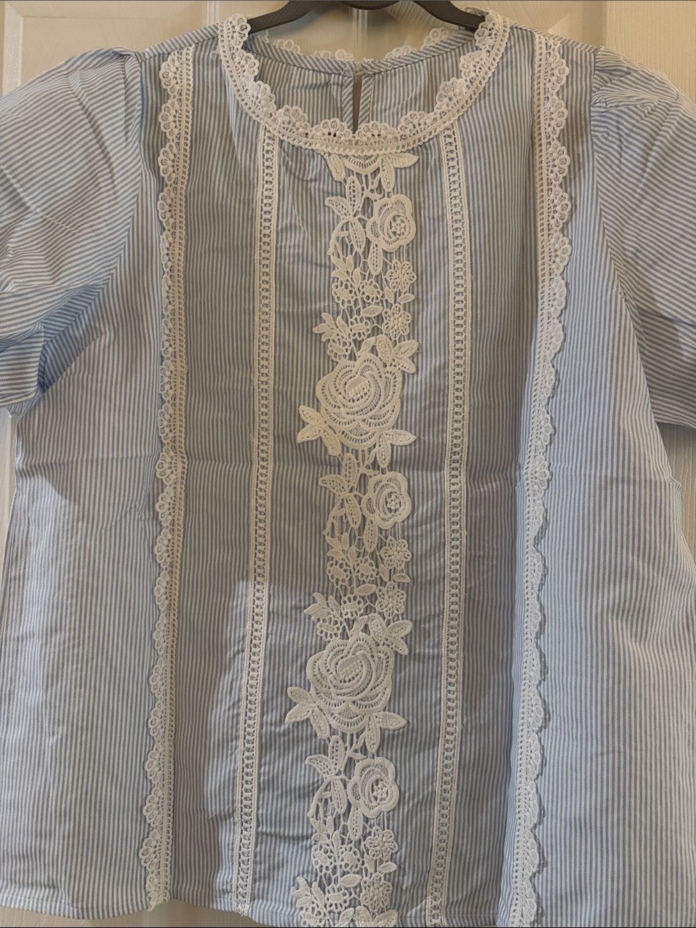 Blue Striped Lace-Trim Blouse - Picture 2 of 7